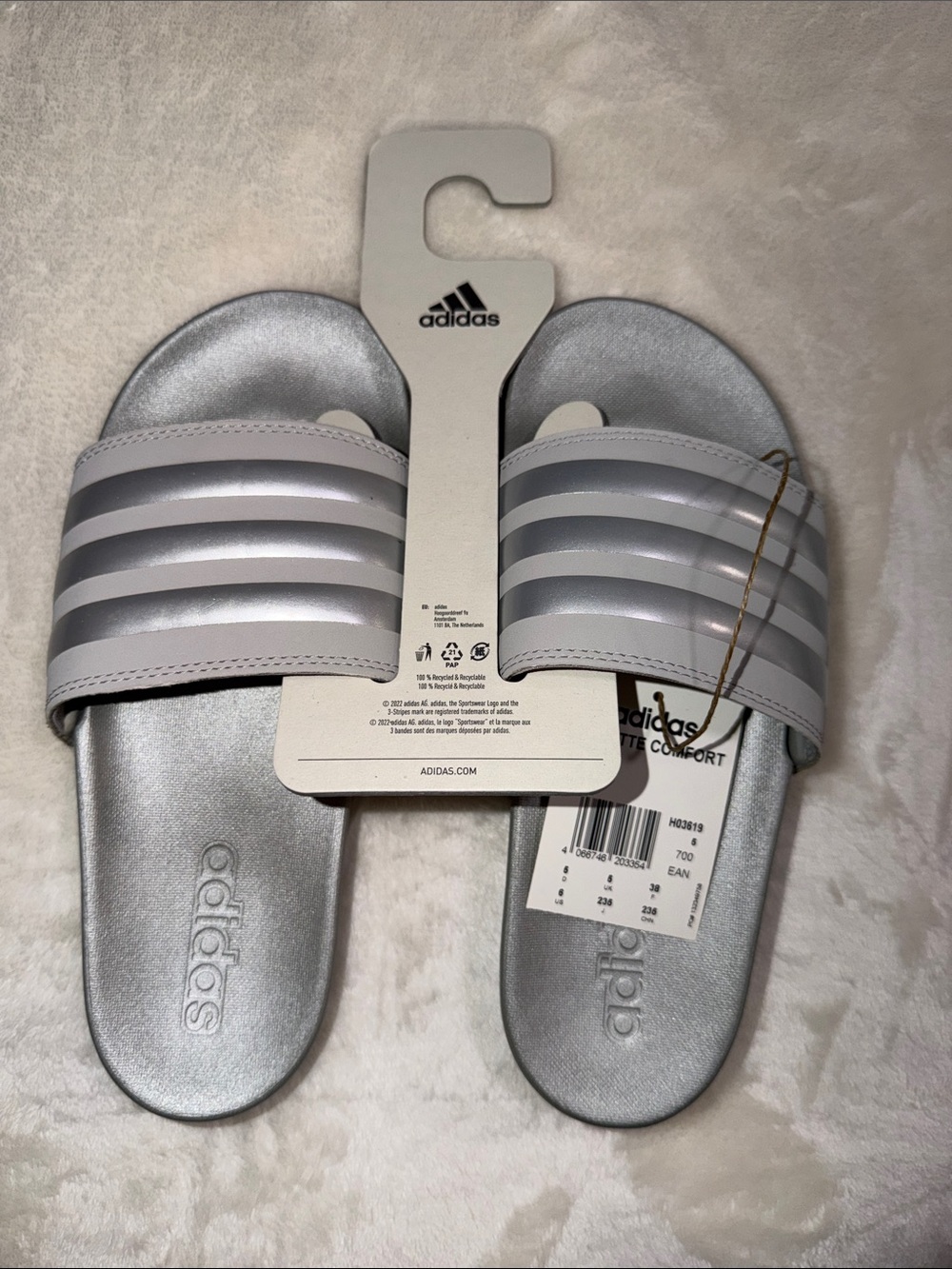 Adidas Adilette Comfort Silver Slides Women’s Size 6 NWT